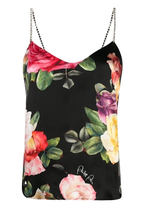 Philipp Plein Holiday Flowers print silk vest top - Black