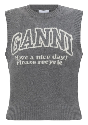 GANNI logo ribbed vest - Grey