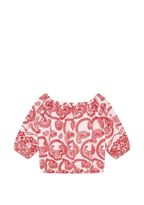 MALIPARMI off-shoulder paisley broderie top - Red