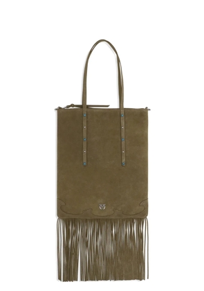 PINKO fringed studs suede mini tote bag - Green
