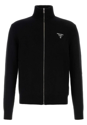 Prada logo-embroidered zip-up sweatshirt - Black