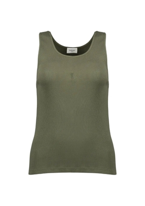 Saint Laurent logo-embroidered ribbed tank top - Green