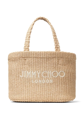 Jimmy Choo mini logo-embroidered beach bag - Neutrals