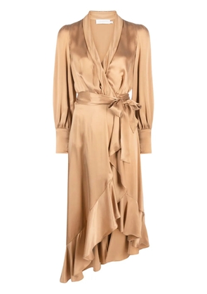ZIMMERMANN long-sleeve wrap silk midi dress - Neutrals