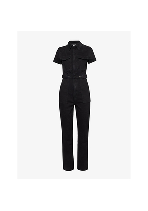 Womens Good American Fit For Success Straight-Leg Stretch-Denim Jumpsuit