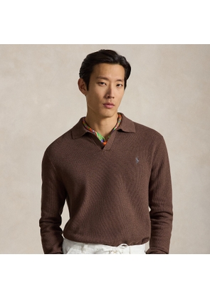 Mesh-Knit Cotton Polo-Collar Jumper