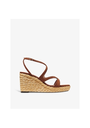 Womens Jimmy Choo Ayla 85 Suede and Raffia Wedge Sandals
