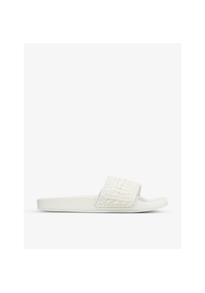 Womens Jimmy Choo Fitz Pearl-Embellished Canvas Sliders