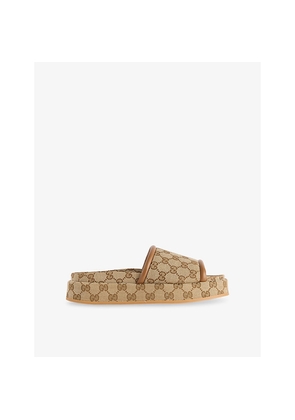 Womens Gucci Clarice GG Canvas Platform Sandals