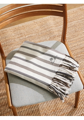 Loro Piana - Logo-Embroidered Fringed Striped Cotton and Linen-Blend Beach Towel - Men - Gray