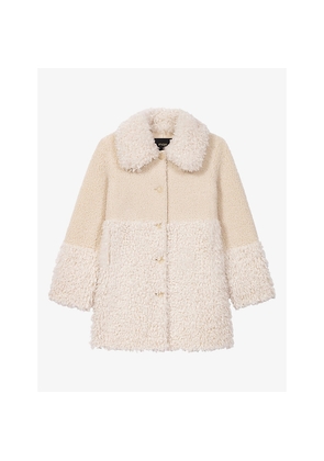 Womens Maje Long Collared Faux-Fur Coat