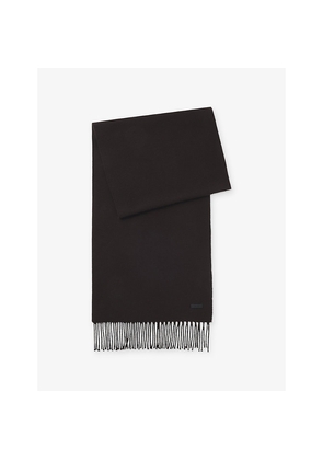 Mens Boss Branded Fringed-Edge Wool Scarf