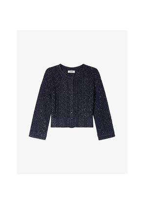 Womens Sandro Cropped Strass-Knit Cardigan