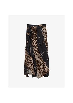 Womens Allsaints Arleen Leopard-Print Stretch-Woven Maxi Skirt