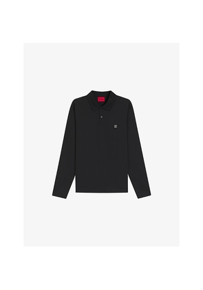 Mens Hugo Stacked Logo-Appliqué Long-Sleeved Stretch Cotton-Blend Polo Shirt