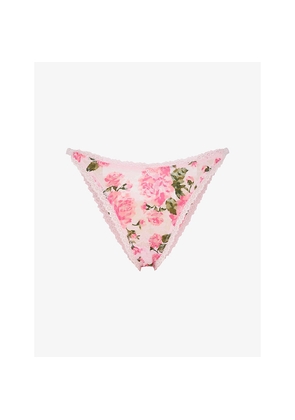 Womens Savage X Fenty Sinful Rose-Print Lace Brazilian Briefs