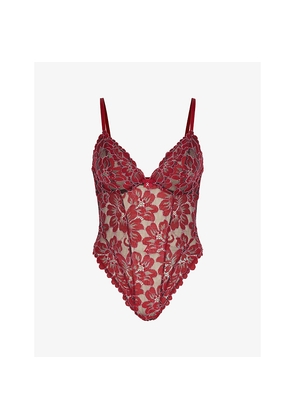 Womens Savage X Fenty Floral Underwired Corded Lace Teddy