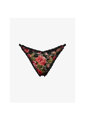 Womens Savage X Fenty Sinful Rose-Print Lace Brazilian Briefs