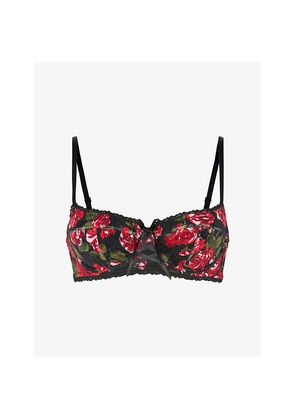 Womens Savage X Fenty Sinful Rose-Print Lace Balconette Bra
