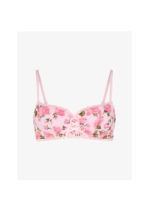 Womens Savage X Fenty Sinful Rose-Print Lace Balconette Bra