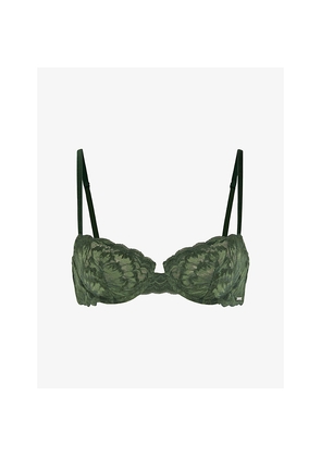 Womens Savage X Fenty Plush Rush Velvet Unlined Balconette Velvet Lace Bra