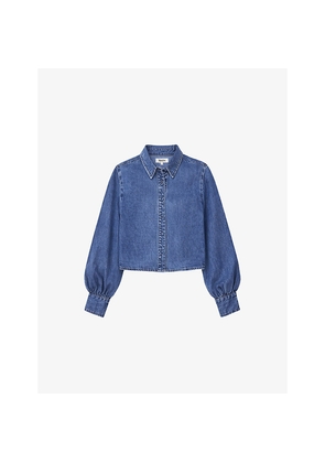 Womens Ro&Zo Cropped Long-Sleeve Denim Shirt