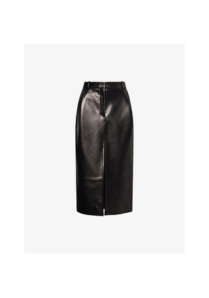 Womens Khaite Anden Pleated Leather Midi Skirt