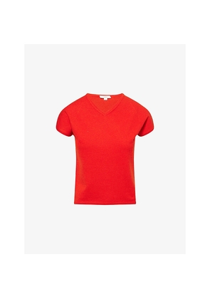 Womens Vince High V-Neck Short-Sleeve Wool & Cashmere-Blend Top