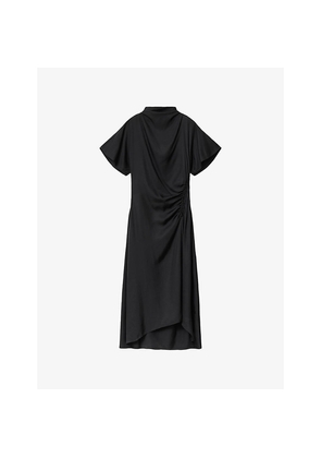 Womens Allsaints Rosie High-Neck Silk-Blend Midi Dress