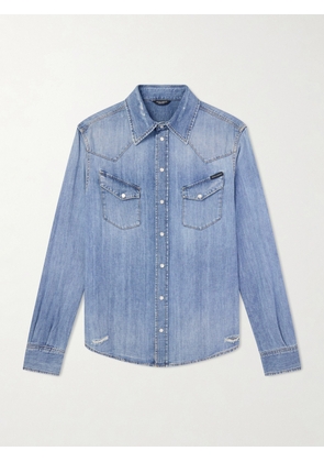 Dolce&Gabbana - Distressed Cotton Shirt - Men - Blue - EU 38