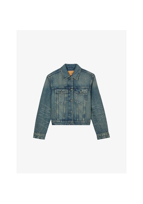 Womens The Kooples Short Patch-Pocket Denim Jacket