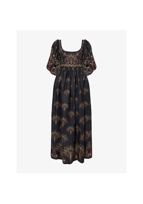 Womens Agua Bendita Viviane Andes Balloon-Sleeve Linen Maxi Dress