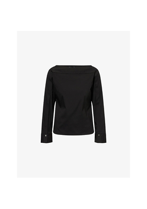 Womens Theory Open-Sleeve Boat Neck Cotton-Blend Top