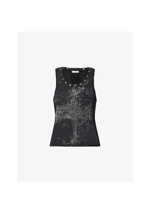 Womens Jaded London Scoop-Neck Studded Cotton-Blend Top