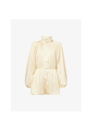 Womens Rotate Birger Christensen Gathered High-Neck Satin Playsuit