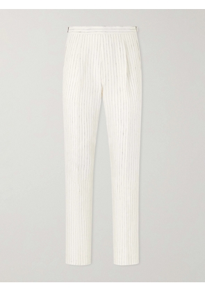 Mr P. - Tapered Pleated Pinstriped Linen Suit Trousers - Men - Neutrals - 28