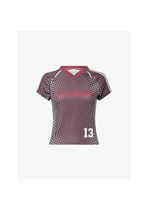 Womens Jaded London Football Graphic-Pattern Stretch-Jersey Top