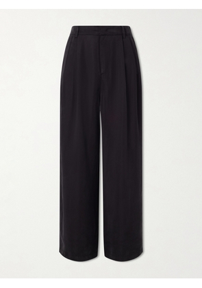 Amomento - Wide-Leg Pleated Satin Trousers - Men - Black - M
