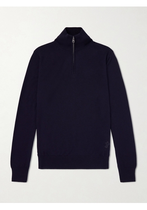 Purdey - Linton Logo-Embroidered Wool Half-Zip Sweater - Men - Blue - S