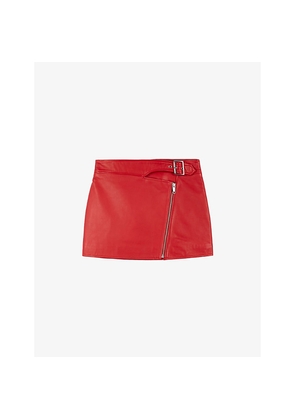 Womens The Kooples Buckle-Embellished Zipped Leather Mini Skirt