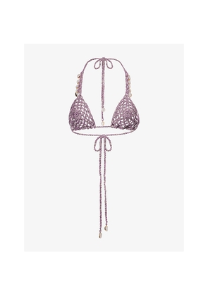 Womens Jaded London Crystal-Embellished Crochet Bikini Top