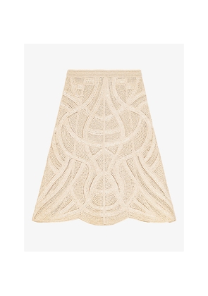 Womens Maje Elasticated-Waist Scalloped-Hem Crochet Midi Skirt