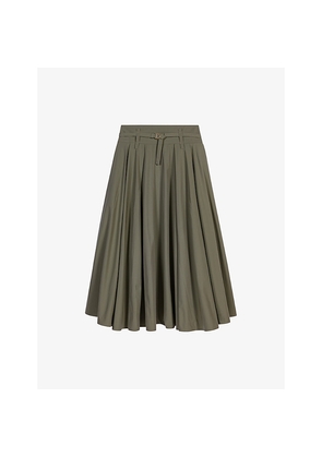 Womens Maje Pleated Belted-Waist Cotton-Blend Maxi Skirt