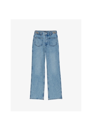 Womens Maje Straight-Leg Faded-Wash Denim Jeans