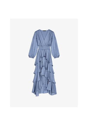 Womens Maje V-Neck Ruffled Woven Maxi Dress