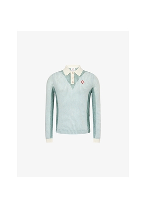 Mens Casablanca Vertical-Stripe Long-Sleeve Wool-Blend Polo Top