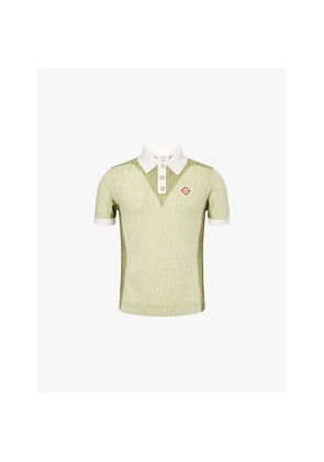 Mens Casablanca Vertical-Stripe Contrast-Collar Wool-Blend Polo Shirt