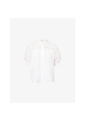 Womens Me And Em Lace-Panel Ruffled Cotton Top