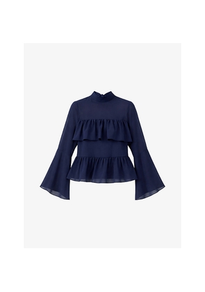 Womens Ro&Zo Frill-Trim Long-Sleeve Chiffon Blouse