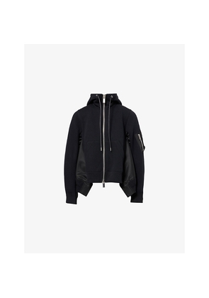 Womens Sacai Asymmetric Panelled Cotton-Blend Hoodie